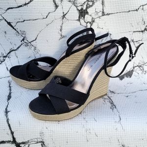 Black Strappy Wedges High Heeled Espadrille
